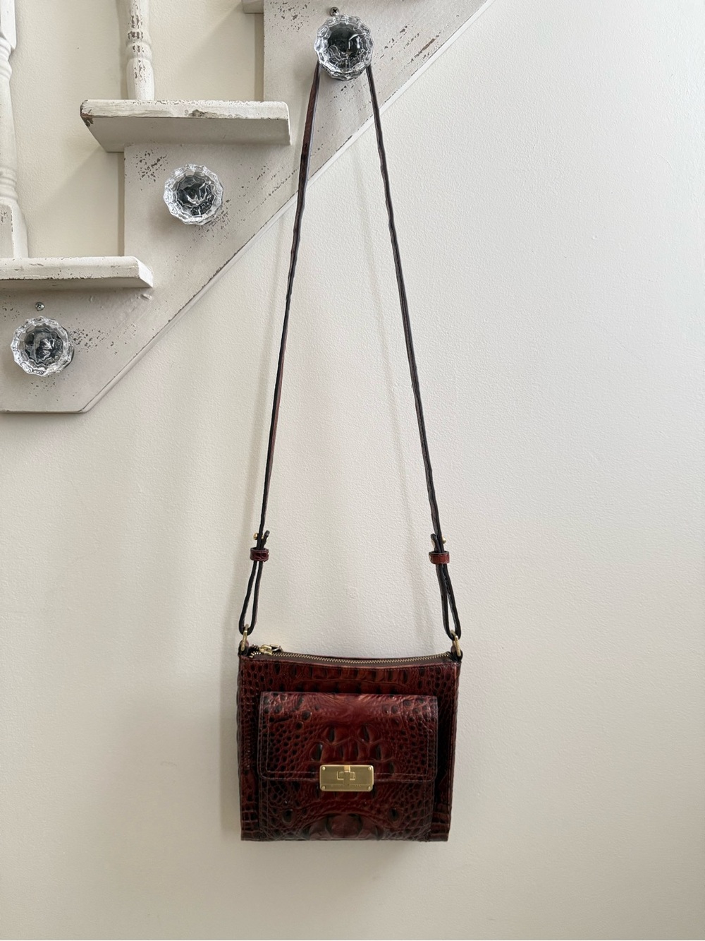 BRAHMIN MIMOSA PECAN Melbourne LEATHER CROSSBODY BAG BUILT in WALLET